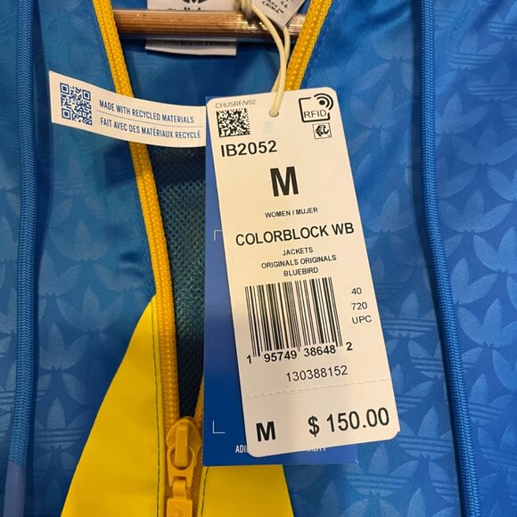 NWT Adidas Originals Adicolor 70s Colorblock Windbreaker Blue/Yellow Medium - Picture 5 of 10
